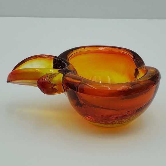 Orange Gold Glass Apple Dish Art Glass Trinket Candy Desk Dish Ring Holder - Picture 4 of 7
